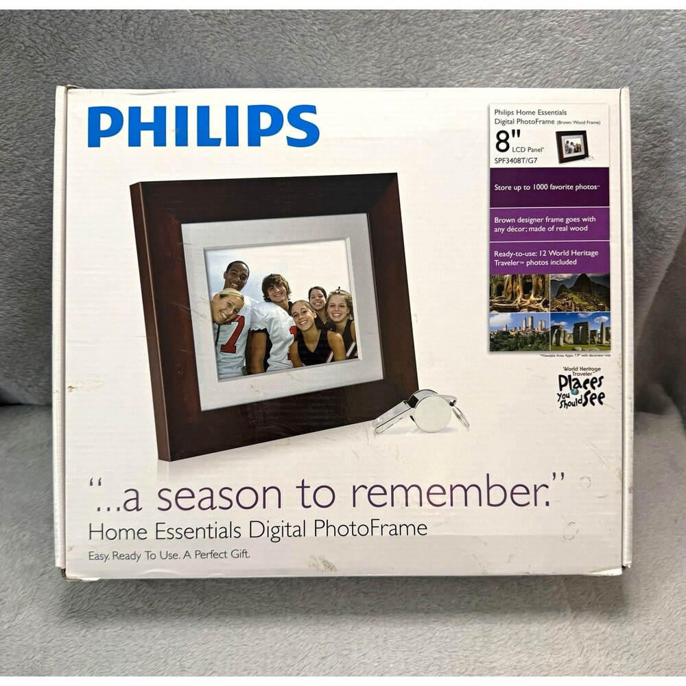 Philips SPF3408T/G7 8” Digital Photo Frame Brown Wood Complete Tested Working